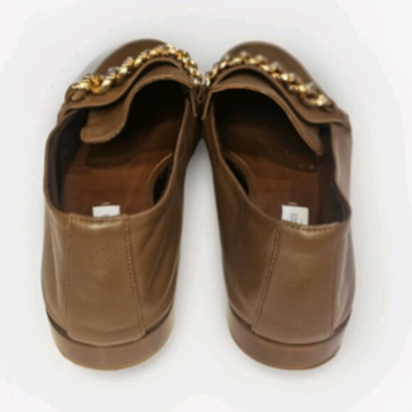 Max Mara Brown Leather Chain Detail Loafers Size 41 Made in Italy - Picture 3 of 6
